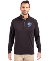 Los Angeles Rams Historic Cutter & Buck Adapt Eco Knit Stretch Recycled Mens Quarter Zip Pullover Black Front