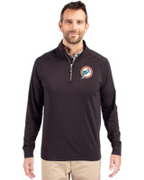 Miami Dolphins Historic Cutter & Buck Adapt Eco Knit Stretch Recycled Mens Quarter Zip Pullover Black Front