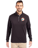 Miami Dolphins Historic Cutter & Buck Adapt Recycled Soft Knit Stretch  Mens Quarter Zip Pullover Black Front