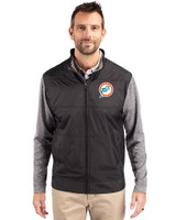 Miami Dolphins Historic Cutter & Buck Stealth Recycled Hybrid Quilted Mens Windbreaker Jacket Black Front