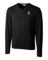New England Patriots Historic Cutter & Buck Lakemont Tri-Blend Mens Big and Tall V-Neck Pullover Sweater Black Mannequin