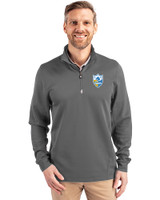 Los Angeles Chargers Historic Cutter & Buck Traverse Recycled Smooth Stretch Mens Big & Tall Quarter Zip Pullover Elemental Grey Front