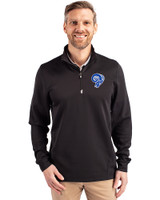 Los Angeles Rams Historic Cutter & Buck Traverse Stretch Eco Quarter Zip Mens Pullover Black Front