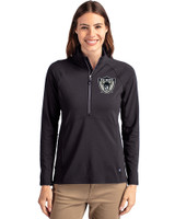 Las Vegas Raiders Historic Cutter & Buck Adapt Eco Knit Stretch Recycled Womens Half Zip Pullover Black Front