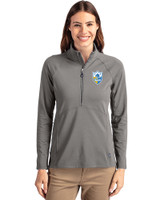 Los Angeles Chargers Historic Cutter & Buck Adapt Recycled Soft Knit Stretch Womens Half Zip Pullover Elemental Grey Front