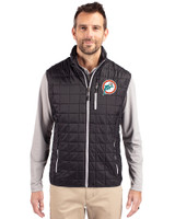 Miami Dolphins Historic Cutter & Buck Rainier PrimaLoft® Mens Eco Insulated Full Zip Puffer Vest Black Front