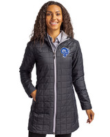Los Angeles Rams Historic Cutter & Buck Rainier PrimaLoft®  Womens Eco Insulated Hooded Long Coat Black Front