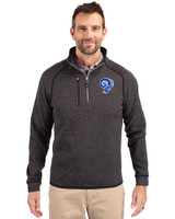 Los Angeles Rams Historic Cutter & Buck Mainsail Sweater-Knit Mens Half Zip Pullover Jacket Charcoal Heather Front
