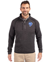 Los Angeles Rams Historic Cutter & Buck Mainsail Sweater-Knit Mens Half Zip Jacket Charcoal Heather Front