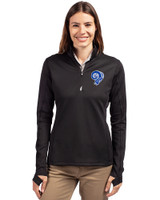 Los Angeles Rams Historic Cutter & Buck Traverse Stretch Eco Quarter Zip Womens Pullover Black Front