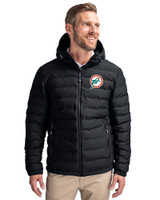 Miami Dolphins Historic Cutter & Buck Mission Ridge Repreve® Eco Insulated Mens Puffer Jacket Black Front