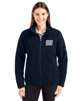 New York Giants Historic Cutter & Buck Cascade Epic Comfort Recycled Sherpa Fleece Womens Full Zip Jacket Navy Blue Front