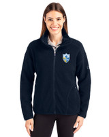Los Angeles Chargers Historic Cutter & Buck Cascade Epic Comfort Recycled Sherpa Fleece Womens Full Zip Jacket Navy Blue Front