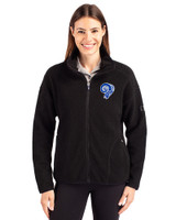Los Angeles Rams Historic Cutter & Buck Cascade Eco Fleece Womens Full Zip Jacket Black Front