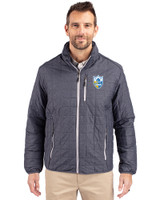 Los Angeles Chargers Historic Cutter & Buck Rainier Recycled Insulated Puffer Mens Big & Tall Full Zip Jacket Anthracite Melange Front