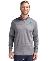 Los Angeles Chargers Historic Cutter & Buck Traverse Recycled Smooth Stretch Mens Stripe Quarter Zip Pullover Elemental Grey Front