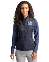 New York Giants Historic Cutter & Buck Stealth Recycled Hybrid Quilted Womens Windbreaker Jacket Liberty Navy Front