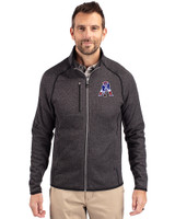New England Patriots Historic Cutter & Buck Mainsail Sweater-Knit Mens Big and Tall Full Zip Jacket Charcoal Heather Front