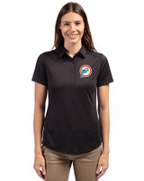 Miami Dolphins Historic Cutter & Buck Prospect Eco Textured Stretch Recycled Womens Short Sleeve Polo Black Front