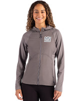 New York Giants Historic Cutter & Buck Adapt Recycled Soft Knit Stretch Womens Hybrid Full Zip Jacket Elemental Grey Front