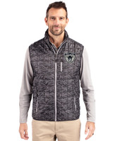Las Vegas Raiders Historic Cutter & Buck Rainier PrimaLoft® Mens Eco Insulated Full Zip Printed Puffer Vest Black Front