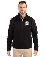 Miami Dolphins Historic Cutter & Buck Cascade Eco Sherpa Fleece Mens Big & Tall Quarter Zip Jacket Black Front