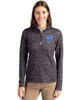 Los Angeles Rams Historic Cutter & Buck Traverse Stretch Eco Camo Print Quarter Zip Womens Pullover Black Front