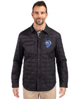 Los Angeles Rams Historic Cutter & Buck Rainier PrimaLoft® Mens Big and Tall Eco Insulated Quilted Shirt Jacket Black Front