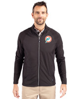 Miami Dolphins Historic Cutter & Buck Adapt Recycled Soft Knit Stretch Mens Hybrid Full Zip Jacket Black Front