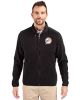 Miami Dolphins Historic Cutter & Buck Cascade Epic Comfort Recycled Sherpa Fleece Mens Big & Tall Full Zip Jacket Black Front