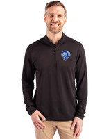 Los Angeles Rams Historic Cutter & Buck Virtue Eco Pique Recycled Quarter Zip Mens Big & Tall Pullover Black Front