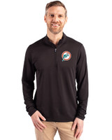 Miami Dolphins Historic Cutter & Buck Virtue Eco Pique Recycled Quarter Zip Mens Big & Tall Pullover Black Front