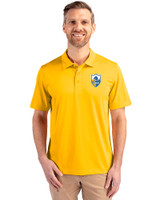 Los Angeles Chargers Historic Cutter & Buck Prospect Eco Textured Stretch Recycled Mens Short Sleeve Polo College Gold Front