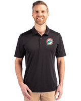 Miami Dolphins Historic Cutter & Buck Prospect Eco Textured Stretch Recycled Mens Short Sleeve Polo Black Front