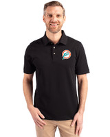 Miami Dolphins Historic Cutter & Buck Advantage Recycled Cotton-Blend Pique Mens Polo Black Front