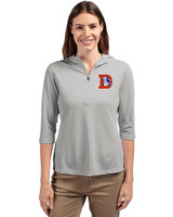 Denver Broncos Historic Cutter & Buck Virtue Eco Pique Recycled Half Zip Pullover Womens Hoodie Polished Medium Gray Front