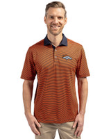 Denver Broncos Cutter & Buck Virtue Eco Pique Micro Stripe Recycled Mens Polo College Orange/Navy Blue Front