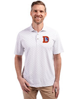 Denver Broncos Historic Cutter & Buck Virtue Eco Pique Tile Print Recycled Mens Big & Tall Polo White Front