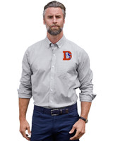 Denver Broncos Historic Cutter & Buck Stretch Oxford Stripe Mens Long Sleeve Dress Shirt Charcoal Front