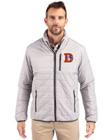 Denver Broncos Historic Cutter & Buck Rainier PrimaLoft® Mens Eco Insulated Full Zip Puffer Jacket Polished Medium Gray Front