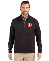 Denver Broncos Historic Cutter & Buck Adapt Recycled Soft Knit Stretch Mens Hybrid Quarter Zip Pullover  Black Front