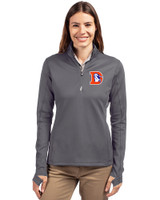 Denver Broncos Historic Cutter & Buck Traverse Recycled Smooth Stretch Womens Quarter Zip Pullover Elemental Grey Front
