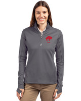 Buffalo Bills Historic Cutter & Buck Traverse Recycled Smooth Stretch Womens Quarter Zip Pullover Elemental Grey Front