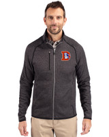 Denver Broncos Historic Cutter & Buck Mainsail Sweater-Knit Mens Full Zip Jacket Charcoal Heather Front