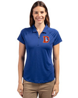 Denver Broncos Historic Cutter & Buck Forge Stretch Womens Short Sleeve Polo Tour Blue Front