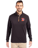 Denver Broncos Historic Cutter & Buck Adapt Recycled Soft Knit Stretch  Mens Quarter Zip Pullover Black/Orange Front