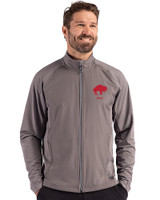 Buffalo Bills Historic Cutter & Buck Adapt Recycled Soft Knit Stretch Mens Hybrid Full Zip Jacket Elemental Grey Front