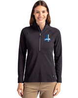 Detroit Lions Historic Cutter & Buck Adapt Recycled Soft Knit Stretch Womens Half Zip Pullover Black Front