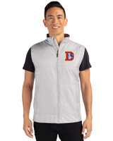 Denver Broncos Historic Cutter & Buck Stealth Hybrid Quilted Mens Big and Tall Windbreaker Vest Polished Medium Gray Front