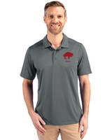 Buffalo Bills Historic Cutter & Buck Prospect Eco Textured Stretch Recycled Mens Short Sleeve Polo Elemental Grey Front